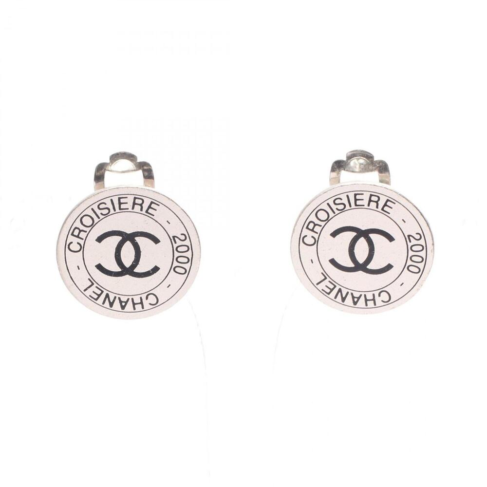 Chanel Coco Mark Circle Earrings, Metal Jewelry, Women's, Silver Tone, 00･C